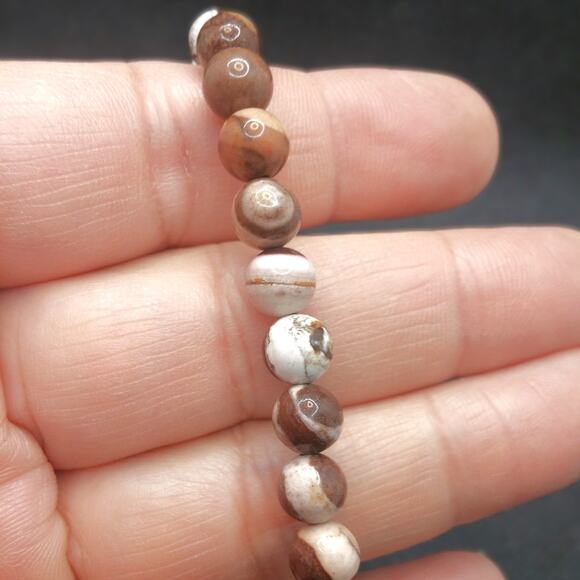 Australian Zebra Jasper Gemstone Bracelet Handmade 6mm Beaded Stretch NEW - Picture 4 of 10